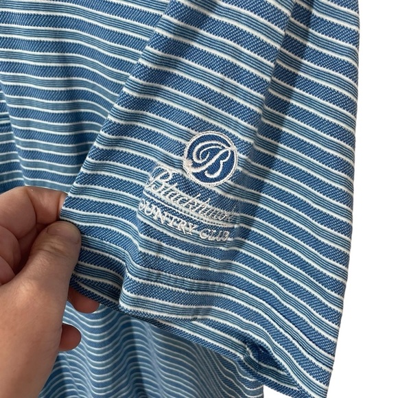 Peter Millar Striped Country Club Golf Polo in Blue/White Size M - Picture 5 of 8